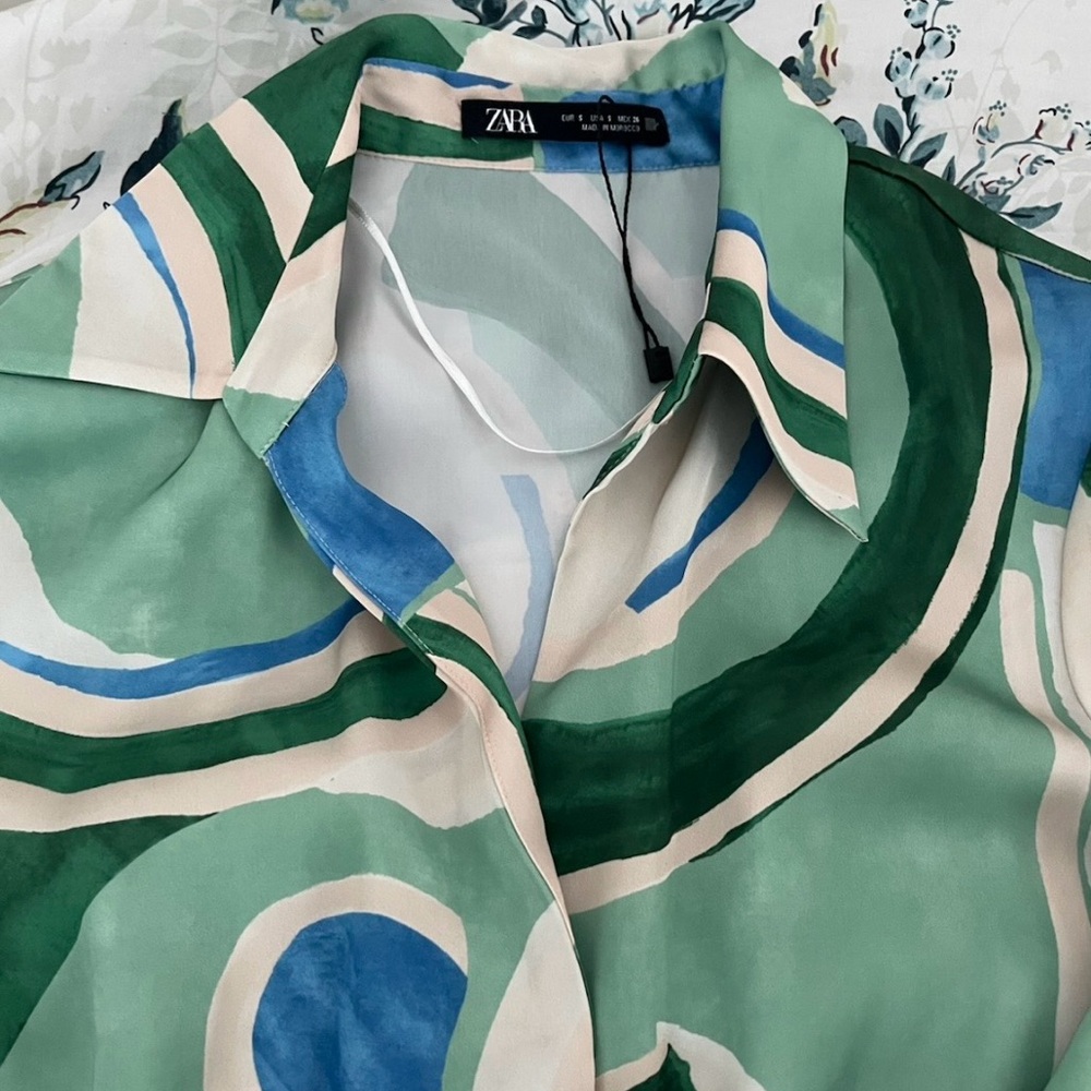 Zara Green and Blue Long Sleeve Dress